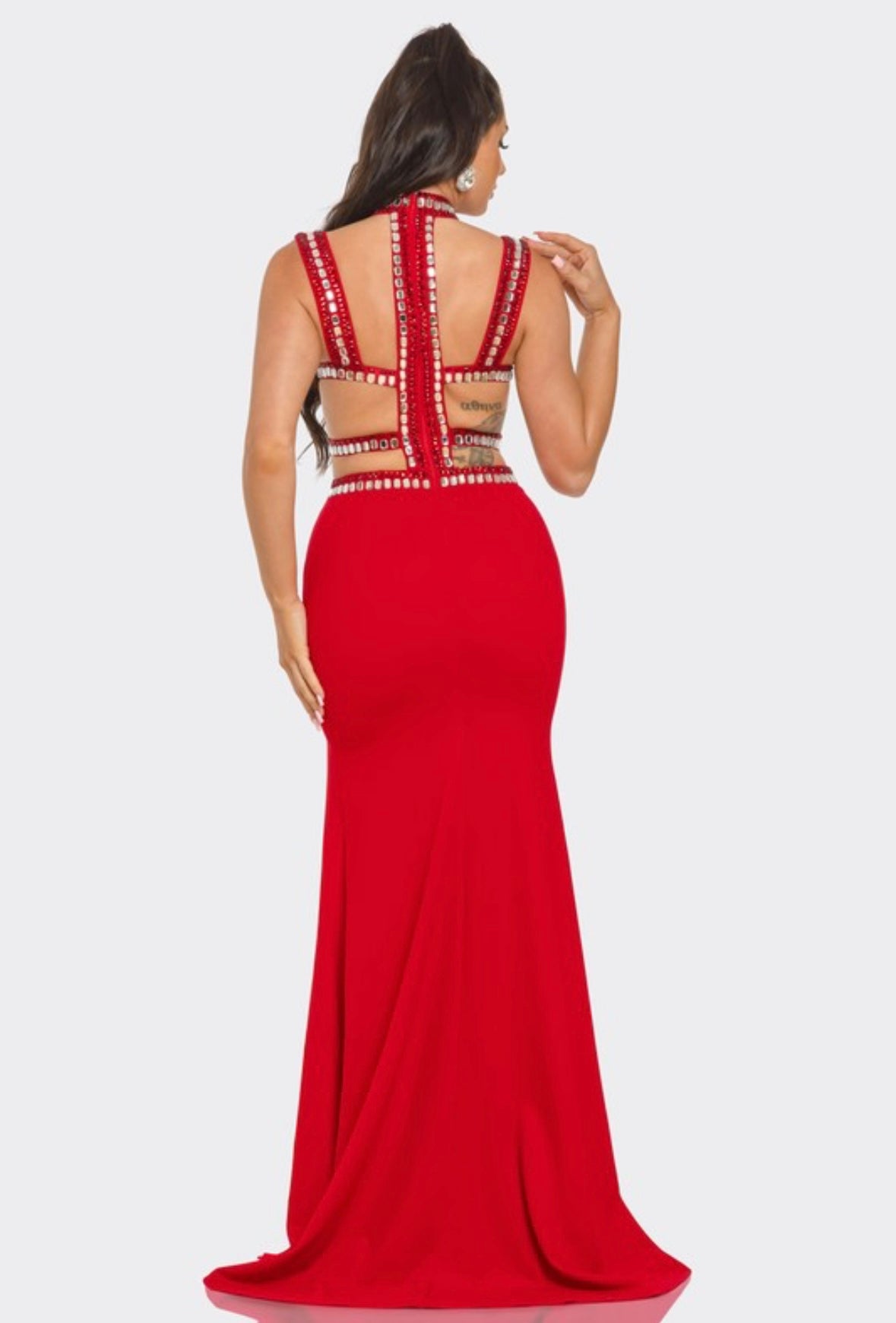 JEWEL STUDDED CUTOUT MAXI DRESS