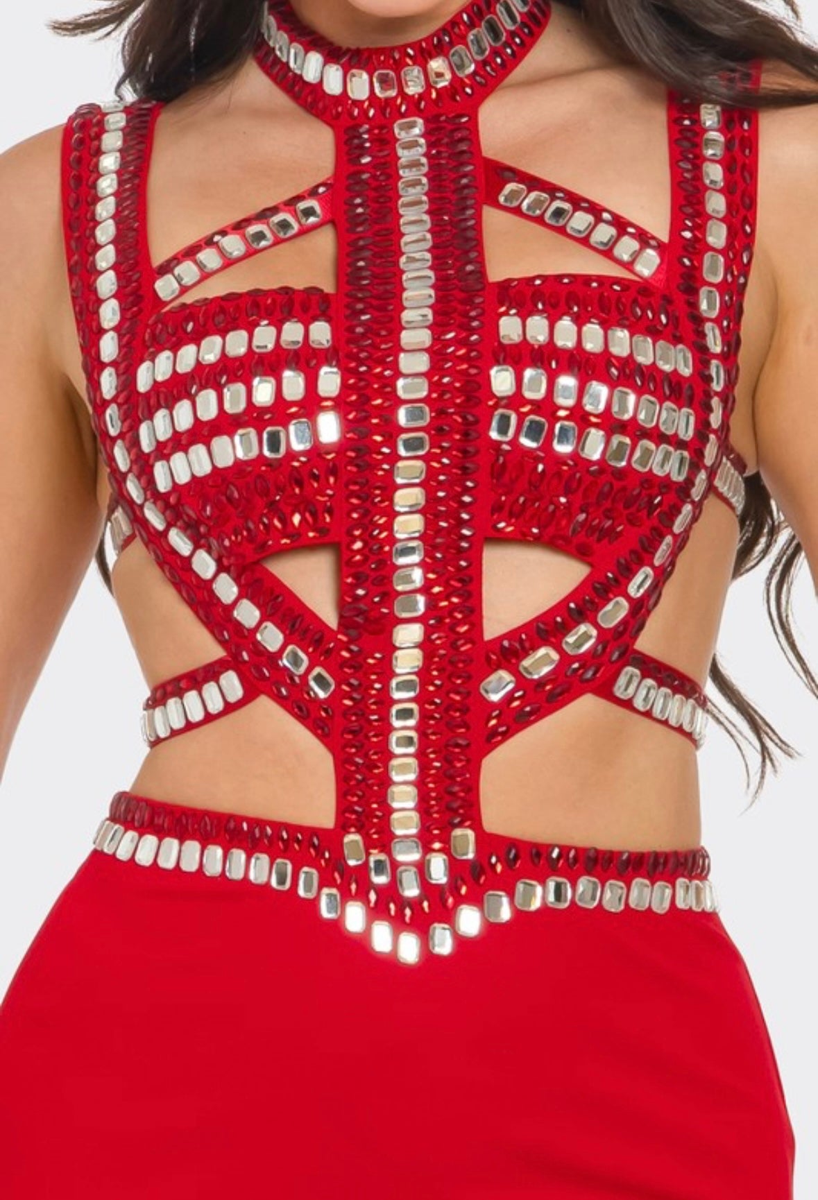 JEWEL STUDDED CUTOUT MAXI DRESS