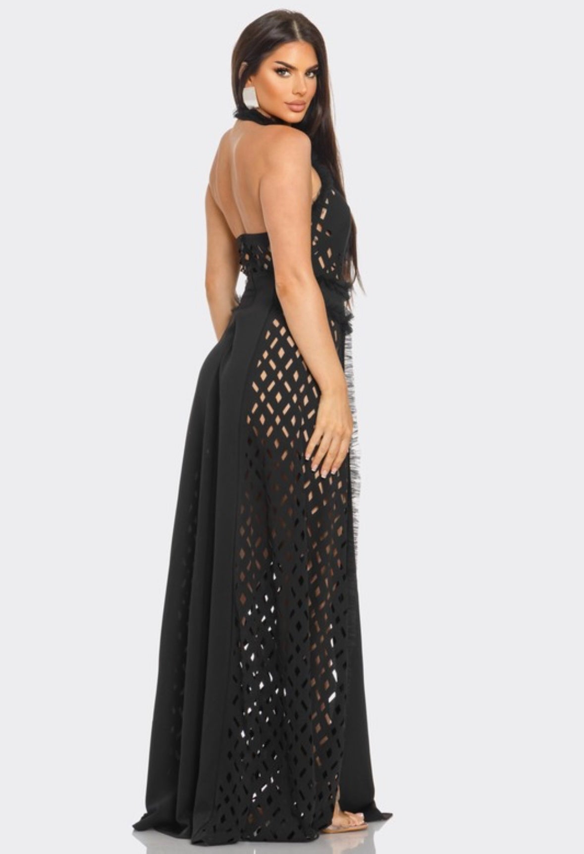 EYELET HALTER NECK MAXI DRESS
