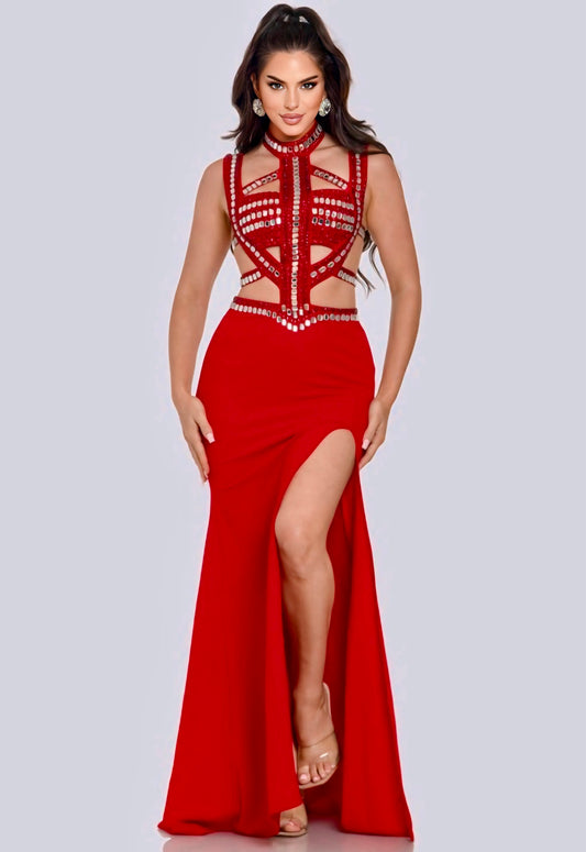 JEWEL STUDDED CUTOUT MAXI DRESS